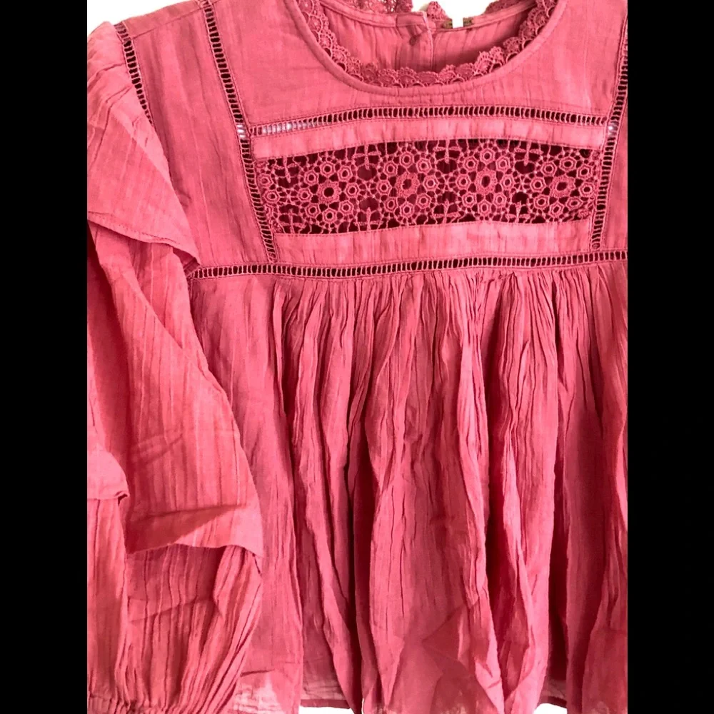 Free People Laura Western Eyelet Lace Flor E Mayo Blouse